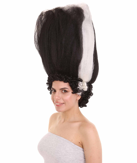 レディース フランケンシュタインの花嫁ブラック&ホワイトウィッグ H-4181 歴史的ウィッグ プレミアム通気性のキャップレスキャップ