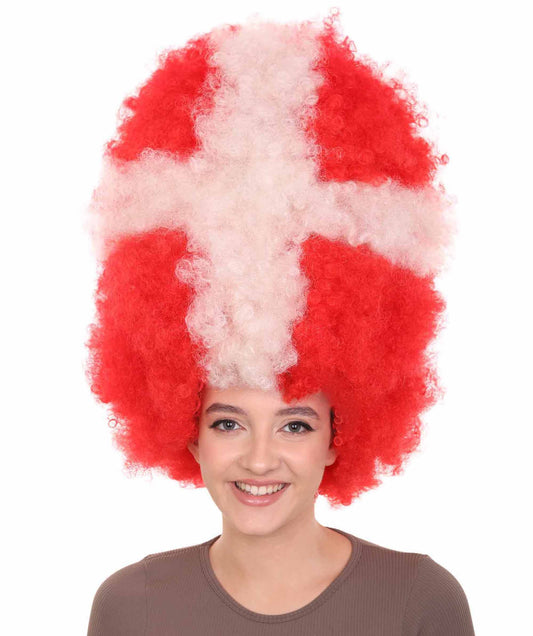 デンマークフラッグ スポーツパーティージャンボアフロウィッグ H-3974 プレミアム 通気性の良い キャップレスキャップ