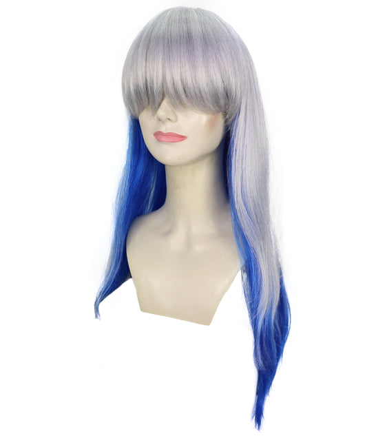 Wigs2you H-6934 大人女性用ロングウェーブシルバー&ブルーグラデーションウィッグ|難燃性合成繊維|ハロウィンやコスプレに最適なフリップエンドウィッグ