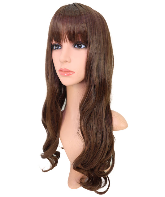 Wigs2you H-6906 女性用 22インチ ダークブラウン セミロングボブウィッグ(前髪付き)| 耐熱性合成繊維使用 | 軽量な通気性キャップ付きウィッグ