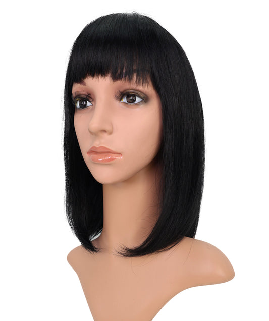 女性用医療用ウィッグ、100% 人毛、分け目とつむじのある自然な黒、フルハンドタイキャップ、Wigs2you HH-185 超リアルで自然な見た目のウィッグ。