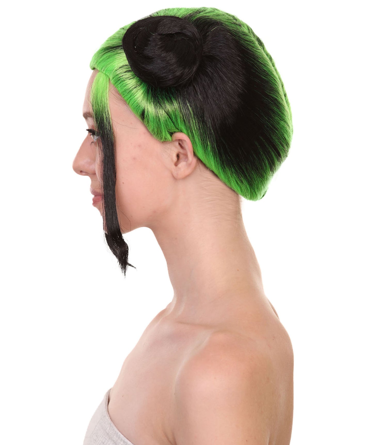 Wigs2you H-5476 Billie Eilish Adult Green Double Bun Wig | Cosplay Costume Prop, Fun Event, Party, Recital Decoration, Bow Accessory, Stylish and Cute Gift for Men, Women, and Kids, Green and Black Sad-Pop Space Bun