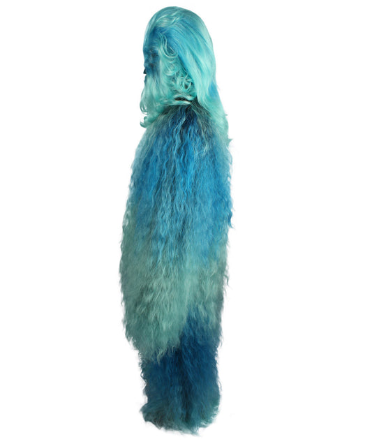 ユニセックス JCP-210_11 の長い毛むくじゃらの戦士の猿の軍事リーダー抵抗戦士 ブルー コスプレコスチュームとウィッグのバンドル