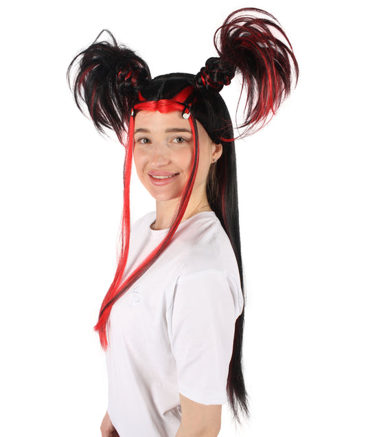 90年代 レディース H-6269 年代 ダブルブラット ブラック コスプレウィッグ I ハロウィンに最適 難燃性合成繊維