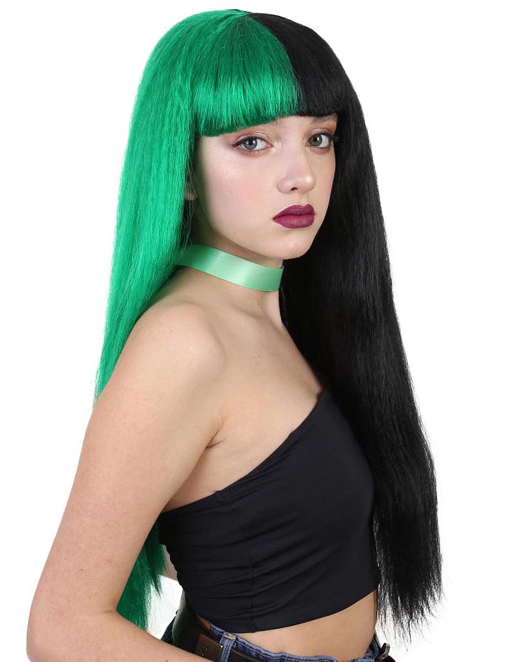 Wigs2you ハロウィン パーティー プレミアム レディース H-1451 着けやすい 快適なフィット感 独占コスプレウィッグ メラニー グリーンとブラックのロングストレートスタイル