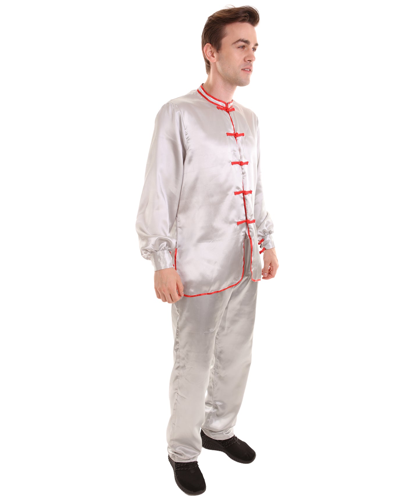 大人用メンズ JCO-269_16 中国の伝統的なカンフー シルバーサテン 制服 コスプレ衣装