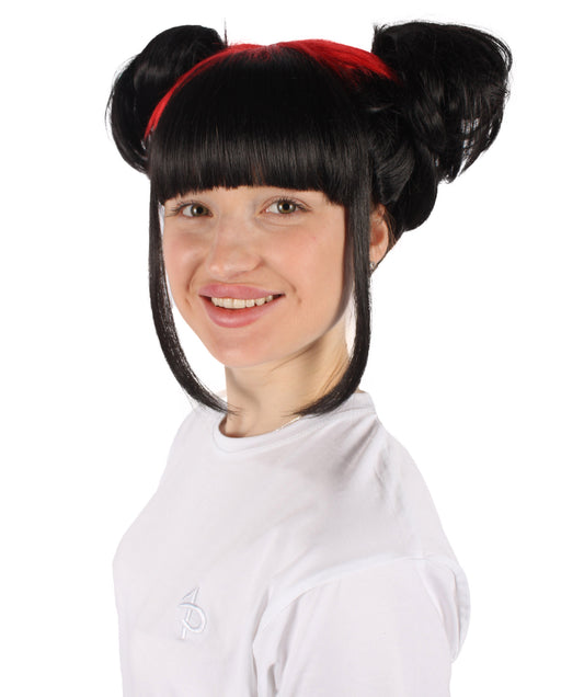 ゴージャスな女性 H-6290 アメリカのソングライター ブラック ダブルお団子ウィッグ コスプレ用