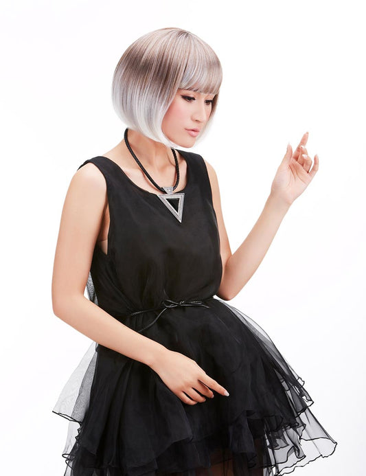 ショートボブスタイルウィッグ★パッツン前髪で目力アップ。ウィッグネット付き。 PTB-004