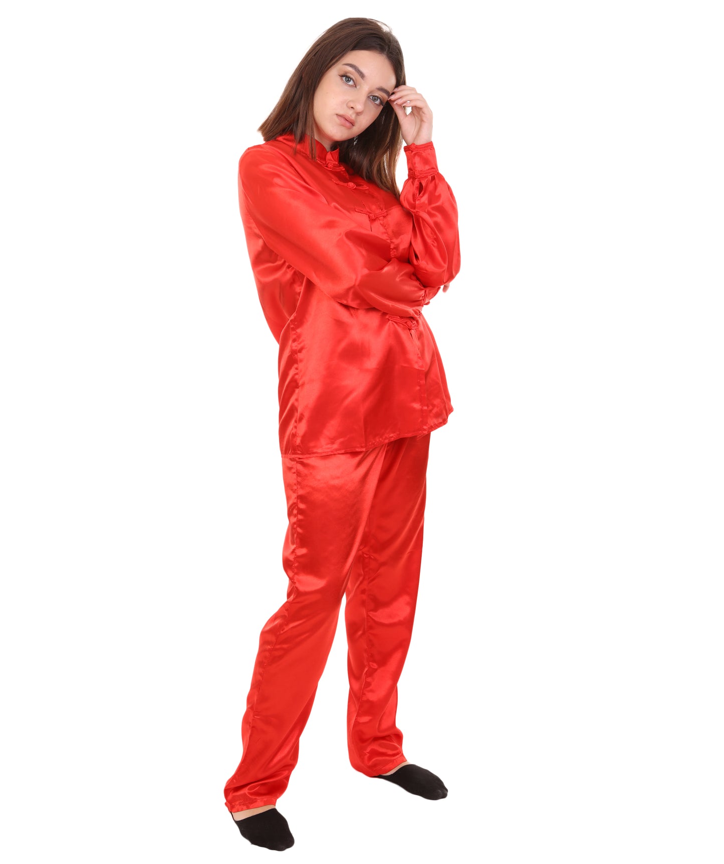 大人用ウィメンズ JCO-270_15 中国の伝統的なカンフー レッドサテン 制服 コスプレ衣装