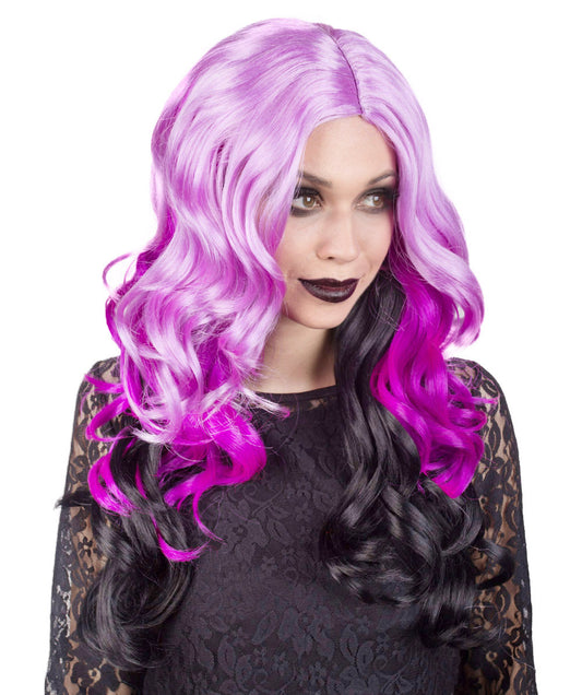 女性 パープルグラデーション カーリーミディアムレングス トレンディーウィッグ H-5360 プレミアムハロウィンウィッグ