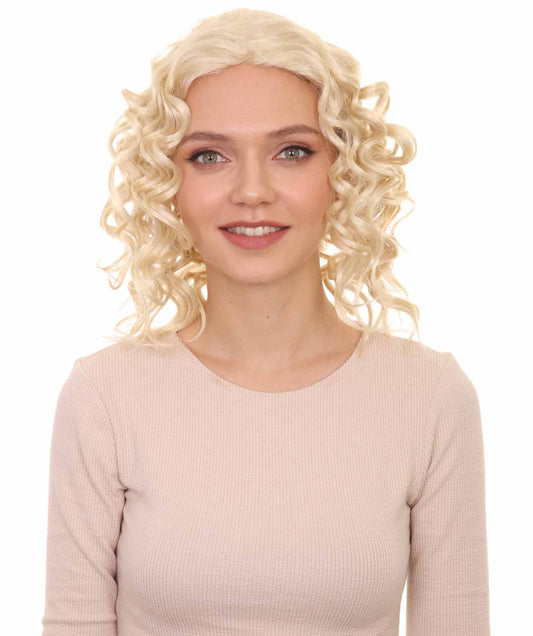 バッドガール カーリーブロンド 女性用 ウィッグ H-3076 コスプレ パーティー ハロウィン ウィッグ プレミアム 通気性のあるキャプレスキャップ
