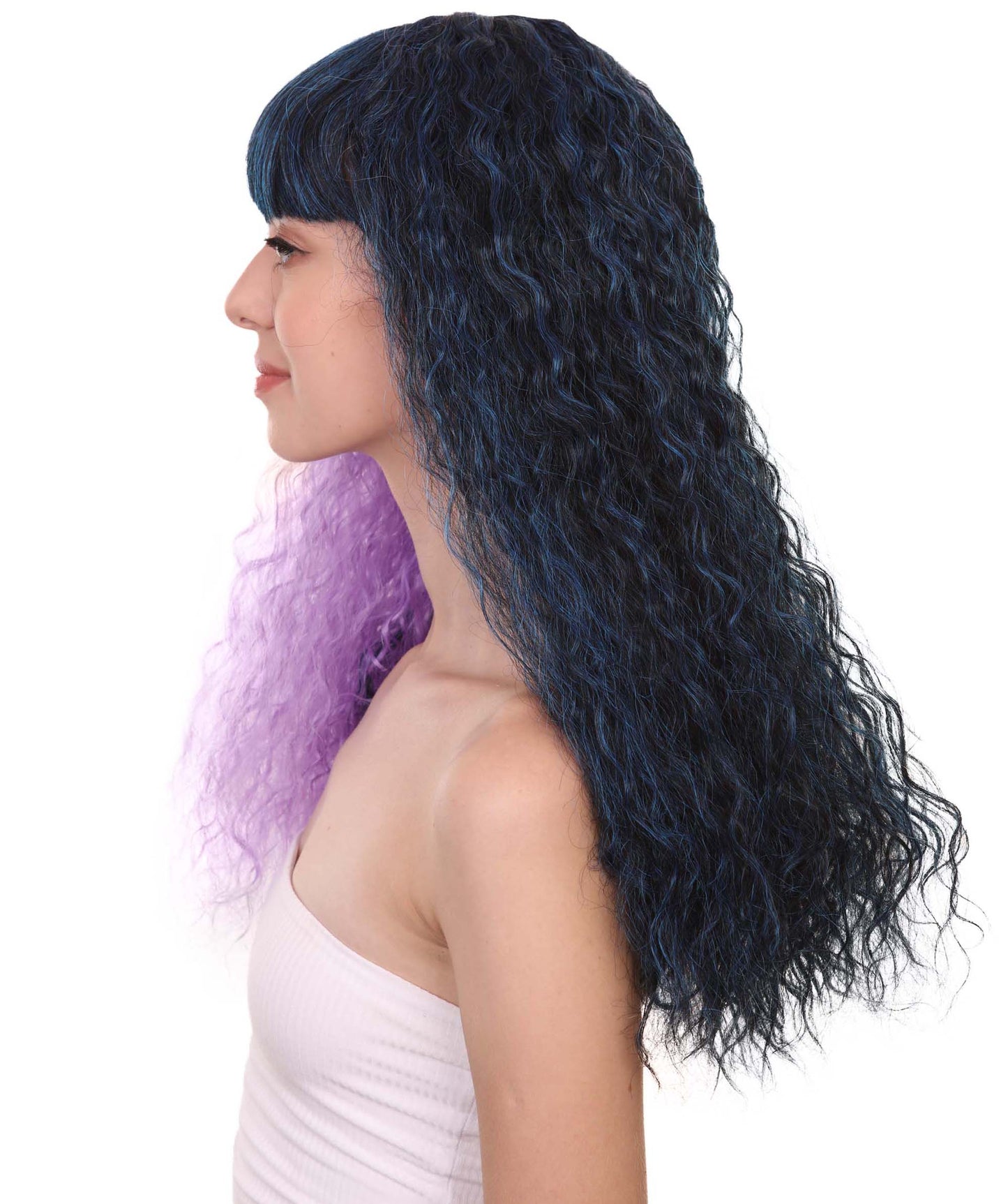 Wigs2you ハロウィンパーティープレミアムレディース H-1781 華やかに見える独占! コスプレウィッグ メラニーロングウェービー パープルとブラックの半分スタイル