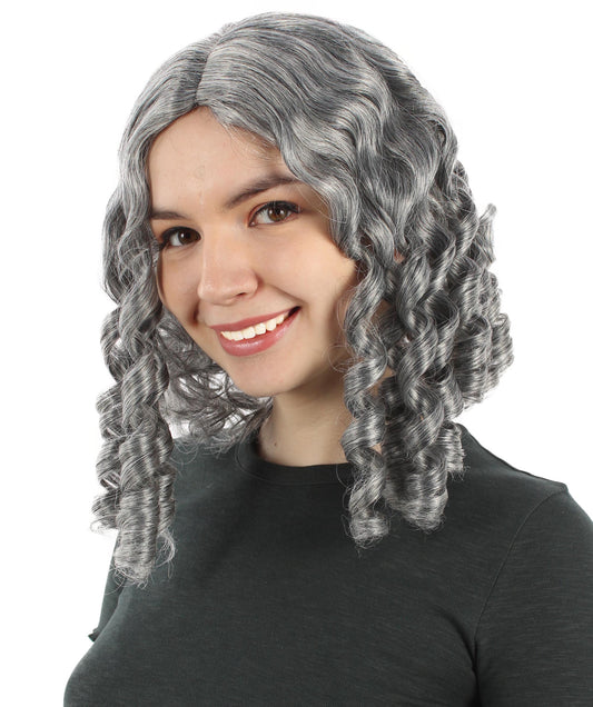 女性用14インチショルダーレングスウィーブカーリーゴルディロックスウィッグ グレー H-5377_25 ソフト合成繊維ヘア ハロウィンパーティーウィッグ