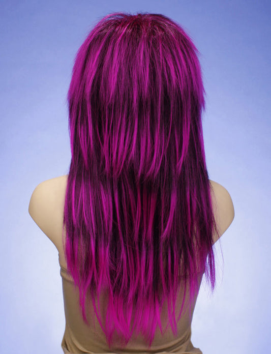 ハロウィンパーティープレミアムレディース H-104 ブラックネオンマゼンタチップウィッグ ファンシーキャラクターファッションウィッグ