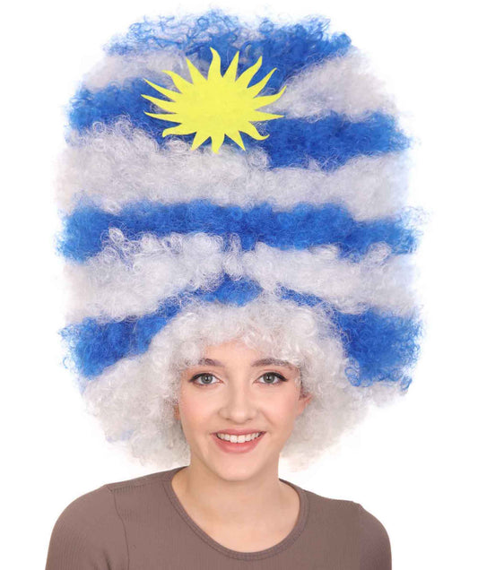 ウルグアイフラッグ スポーツパーティージャンボアフロウィッグ H-3966 プレミアム 通気性の良い キャップレスキャップ