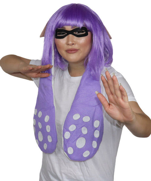 アダルトウィメンズ スプラトゥーン パープル インクリングガール パープルウィッグ & 耳 マスクセット付き H-4718 ビデオゲームウィッグ プレミアム通気性の良いキャップレスキャップ