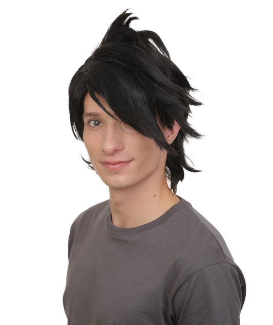 メンズ H-6067 アニメ孤児ボクサー ブラック スパイキーウィッグ ハロウィンに最適 難燃性合成繊維