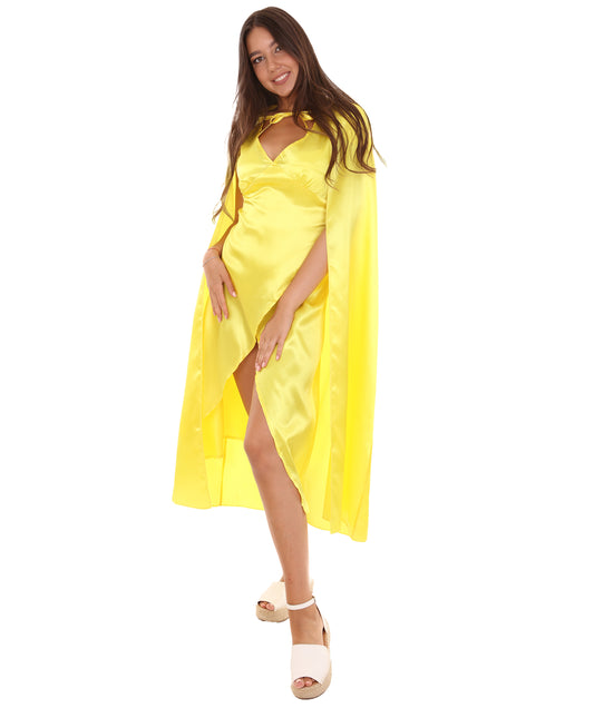 女性 JCP-124_8 のゲーム・オブ・スローンズ・ドラゴンクイーン イエロードレスとクローク コスプレコスチューム