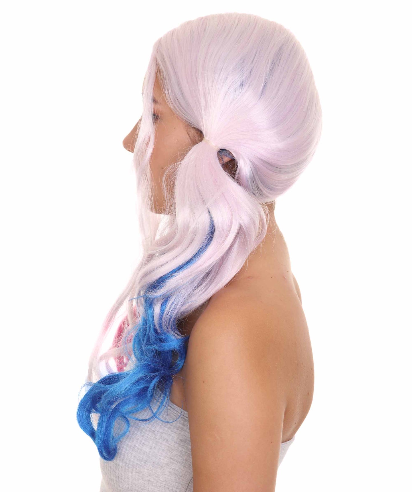 ハロウィンパーティープレミアム H-2560 ハーレークインのカーリーロングフリンジコスプレウィッグ 華麗なレディースウィッグでのダッパーからダッシングへの変身
