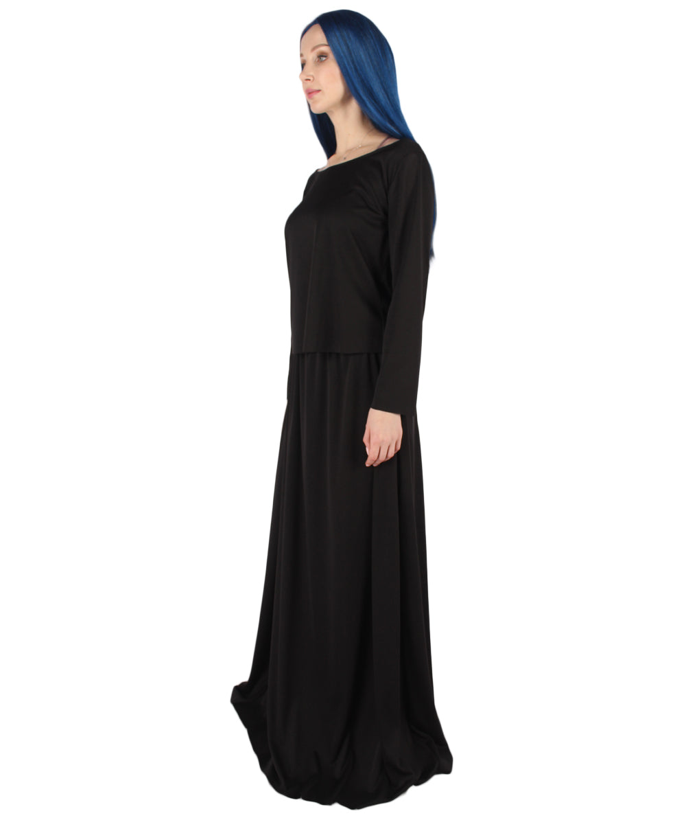 女性用 JCP-066_2 シンプル ブラック ドレス ハンドメイド コスプレ コスチューム バッグとボンネット付き