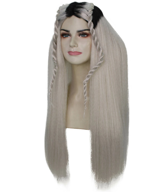 ワンダフル女性用 H-6252 ダークルートフロント三つ編みロングブロンドウィッグコスプレウィッグ難燃性合成繊維