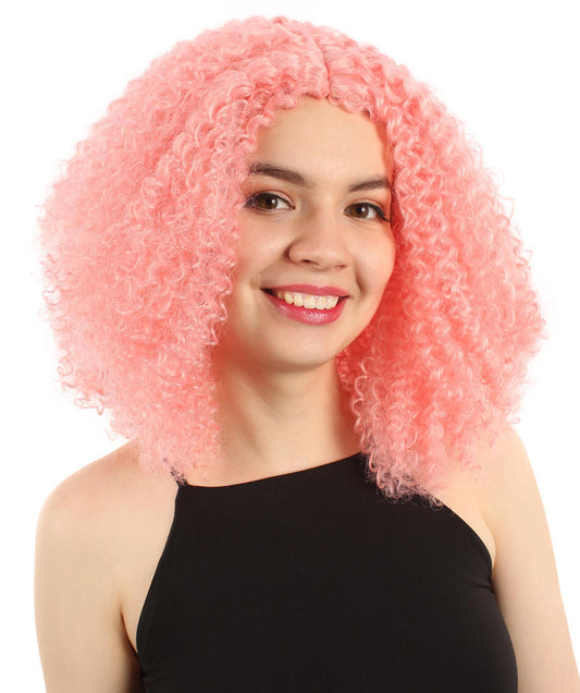 女性用ショルダーレングスカーリーウィッチウィッグ ピンク H-5374_3 合成繊維ヘア ハロウィンパーティーウィッグコレクション