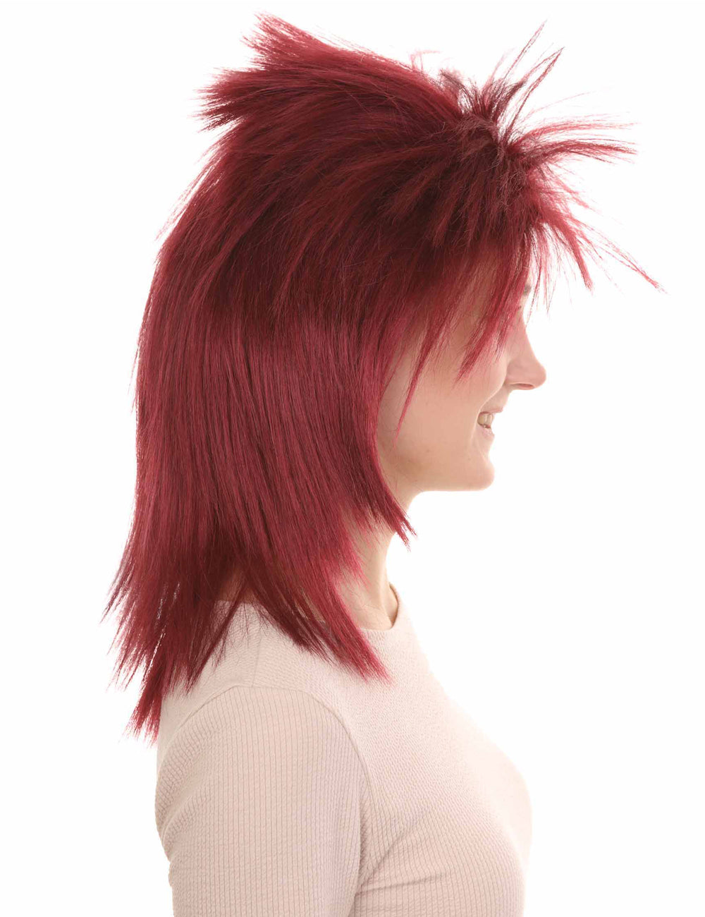 Wigs2you ハロウィン パーティー プレミアム H-1306 簡単に着用でき 快適なフィット感 80 年代女性バーガンディ ロッカー スタイルウィッグ