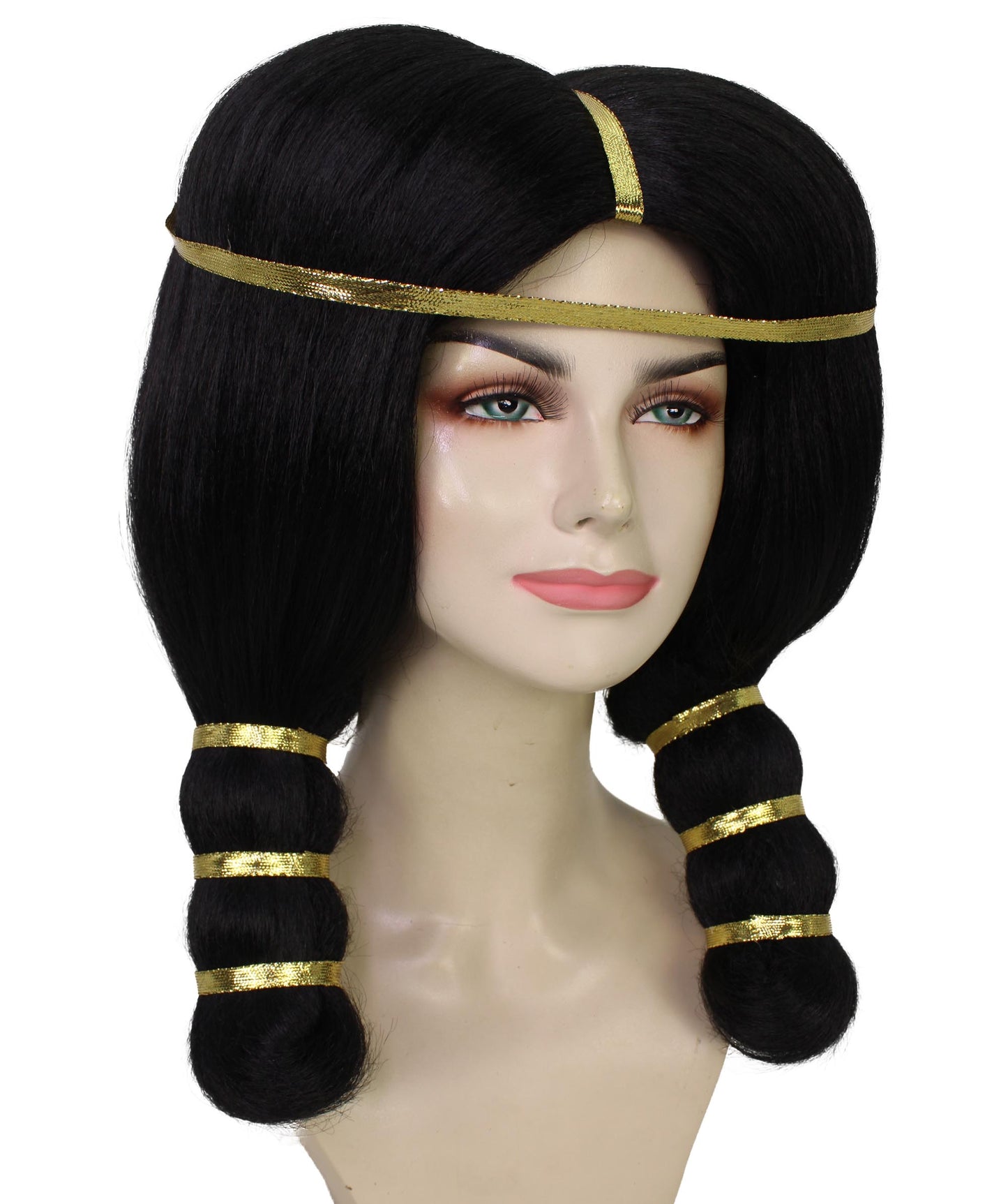 女性用 H-5867 古代エジプト ストレート ブラック ウィッグ ハロウィンに最適 難燃性合成繊維