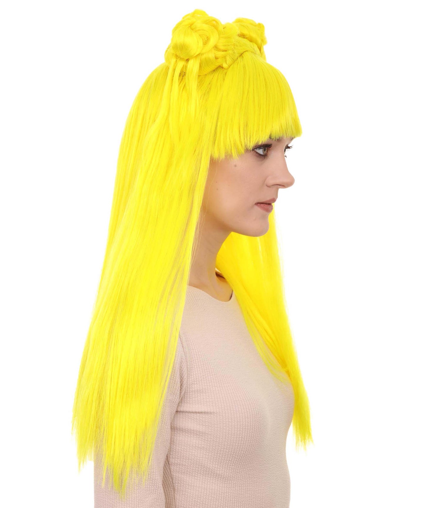 Wigs2you ハロウィン パーティー プレミアム レディース H-1225 快適なフィット感 ネオンイエロー アジアン プリンセス ウィッグ