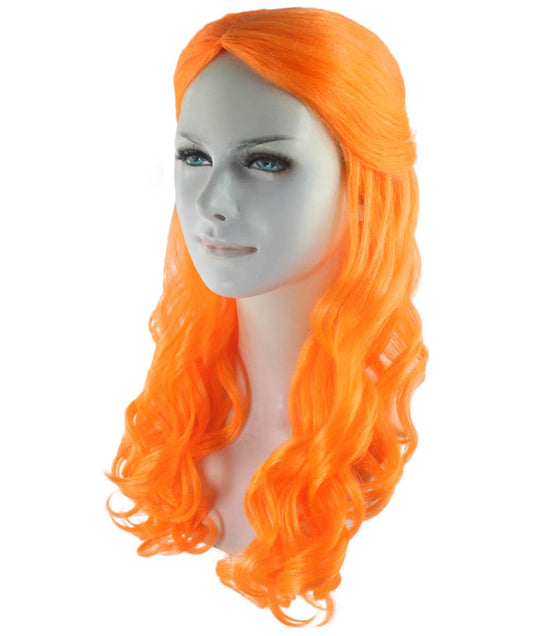 ハロウィンパーティー プレミアム 女性用 H-2941 オレンジ ロング ウェーブ ウィッグ