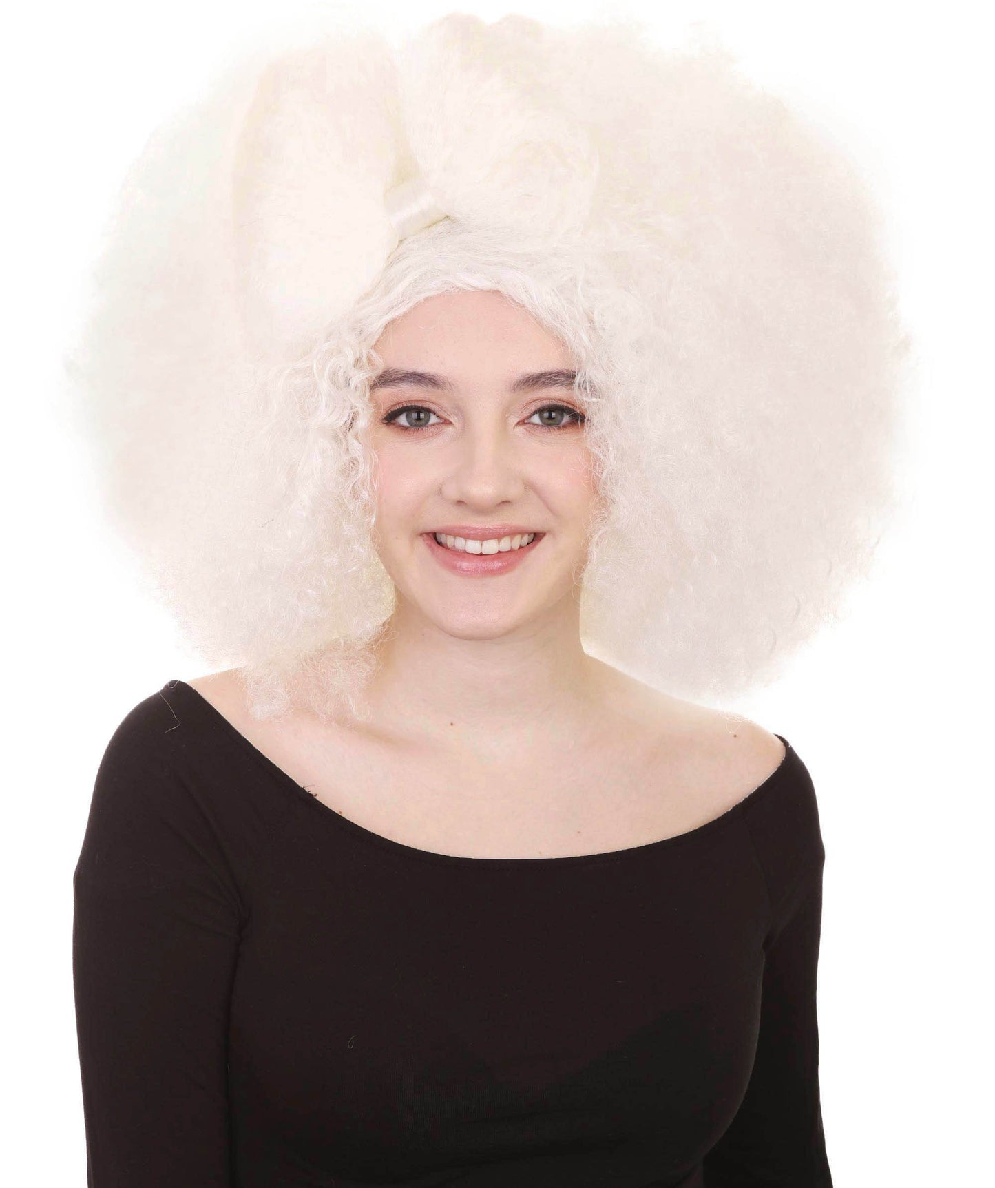 Wigs2you ハロウィン パーティー プレミアム レディース H-1249 着けやすい 快適なフィット感 ホワイト アフロ スモール ボウウィッグ