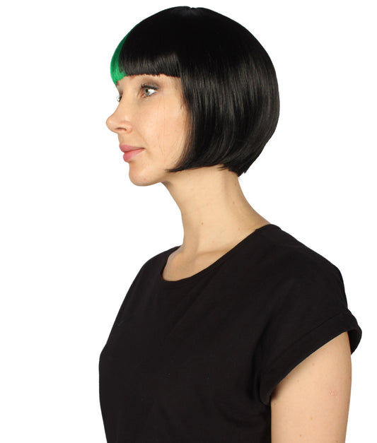 ハロウィンパーティープレミアムレディース H-4072 二色調グリーン&ブラックショートボブウィッグ