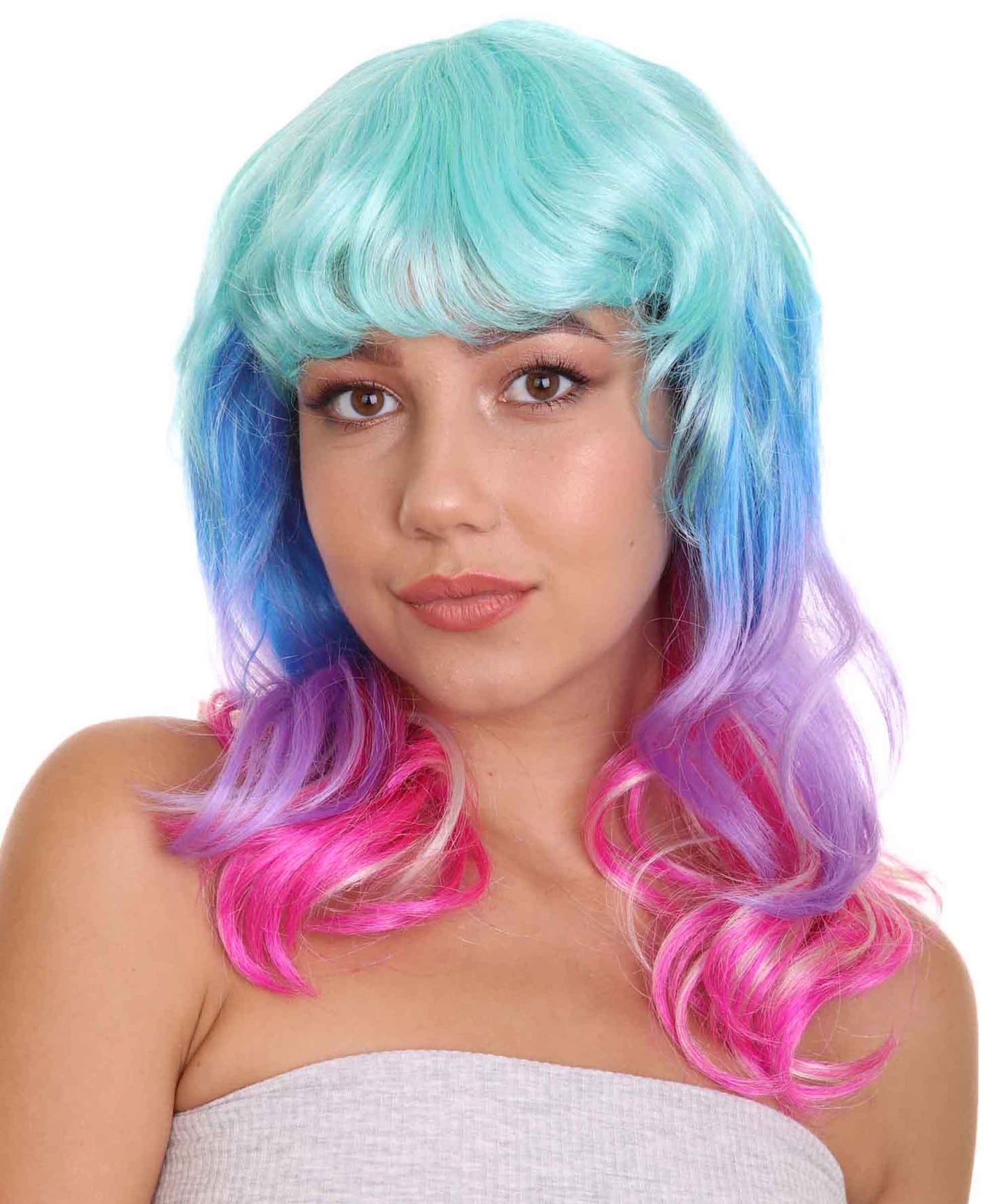 ハロウィンパーティープレミアム レディース H-5263 マルチレインボーミディアムウィッグ