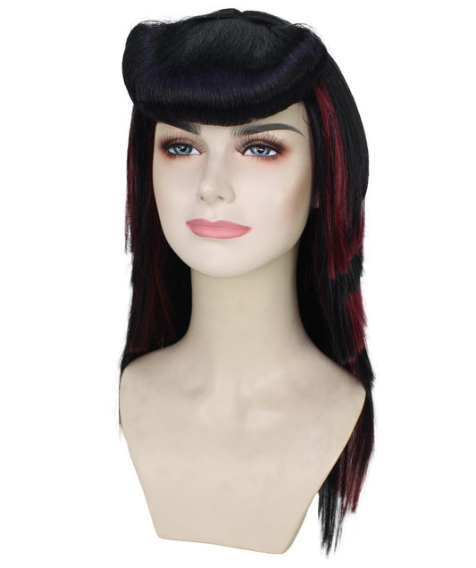 レディース H-5968 赤と黒のウィッグ 合成繊維 キャップレスキャップ ハロウィンに最適