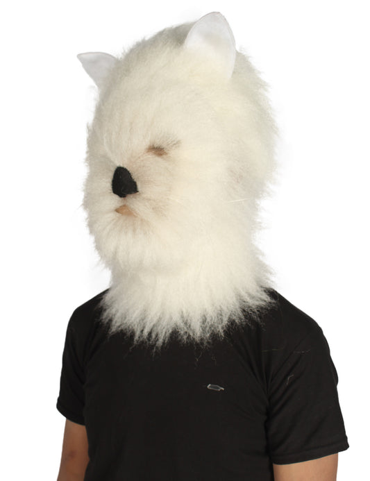 ハロウィンパーティ プレミアムメンズ H-5546 ホワイト ファーキャット コスチューム コスプレウィッグ & マスク 合成繊維の髪