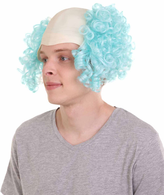 ハロウィーンパーティープレミアムメンズH-3677 スケアリーボールドクラウンカーリー ライトブルーウィッグ