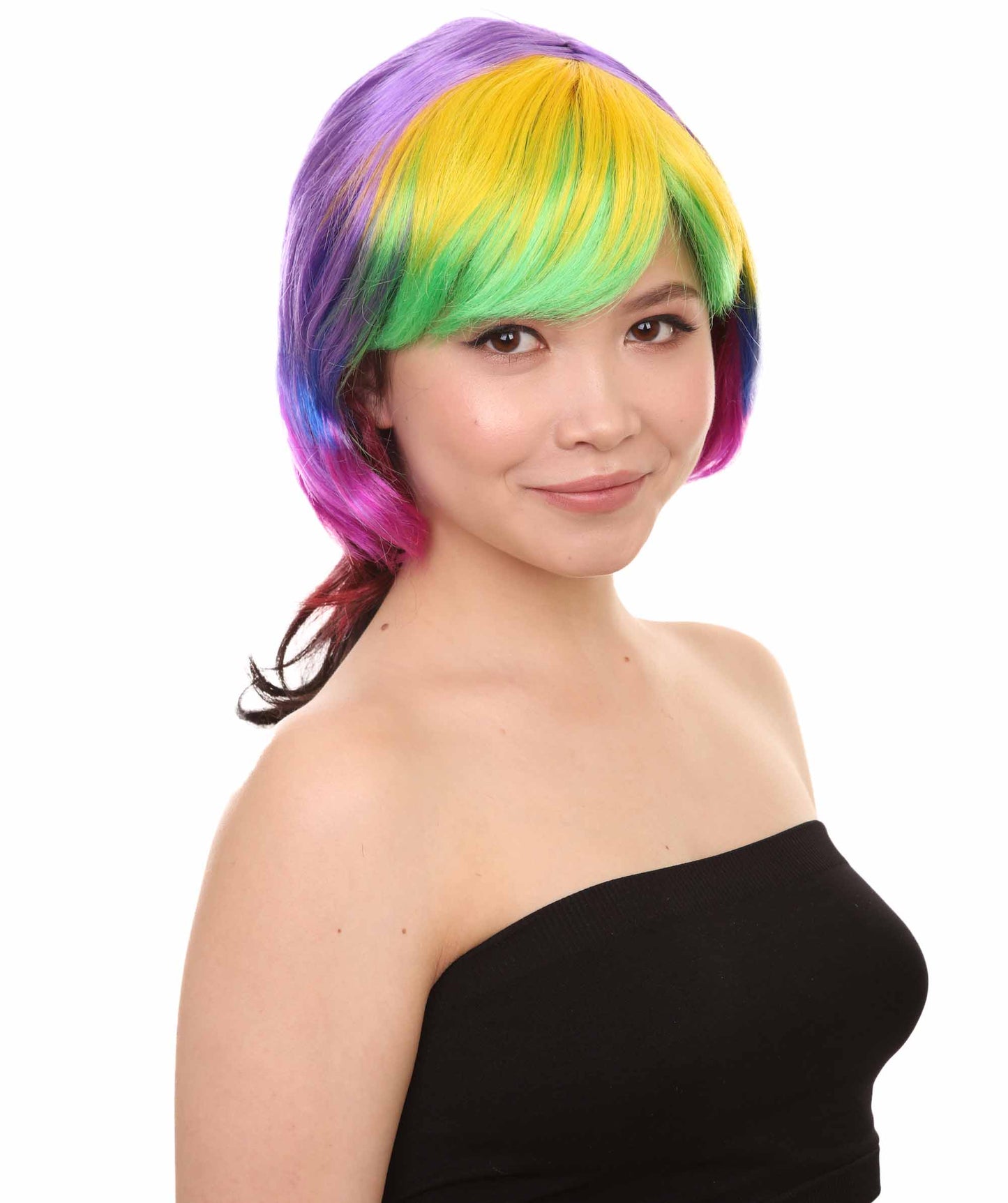 ハロウィンパーティープレミアムレディースH-2563 スイートキャンディウィッグ マルチカラー セクシーコスプレパーティーウィッグ プレミアム通気性のキャップレスキャップ