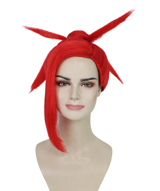 女性用H-5895 アメリカのラッパー レッド スパイキー バン ウィッグ ハロウィンに最適 難燃性合成ファイバー