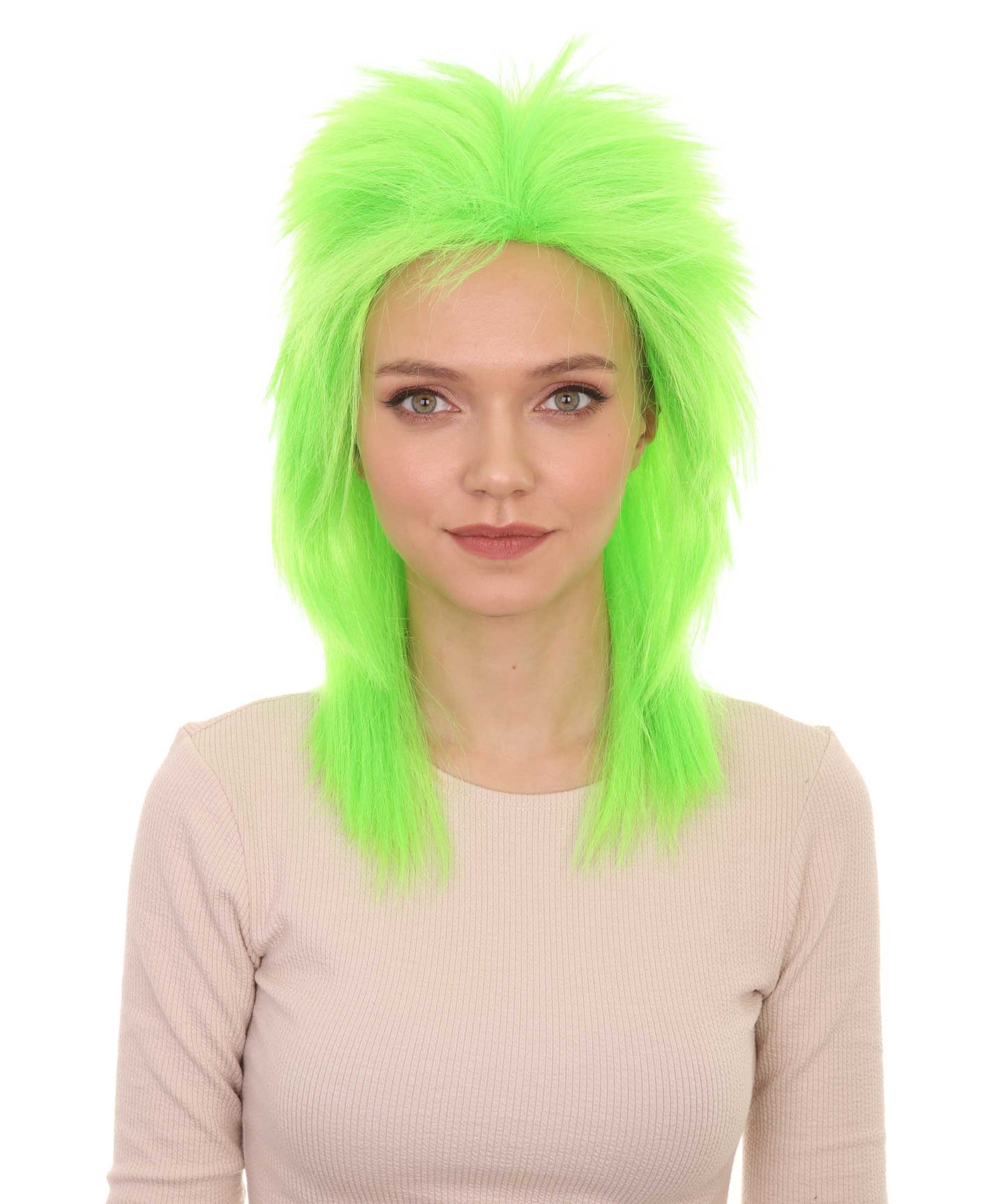 Wigs2you ハロウィン パーティー プレミアム H-1312 簡単に着用でき 快適なフィット感 80 年代女性ライム ロッカー スタイルウィッグ