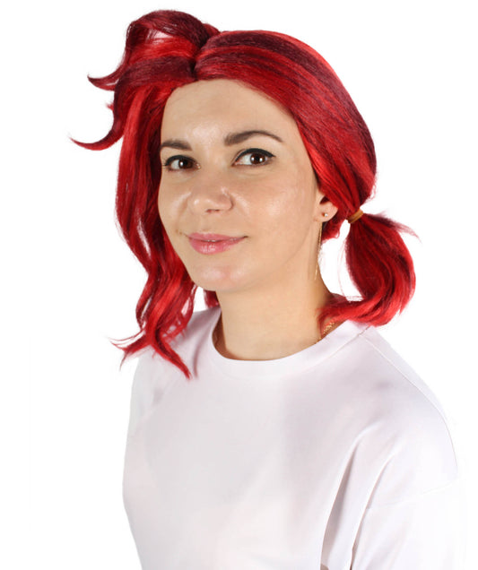 アニメ映画風レッドポニーテールウィッグ ハロウィンに最適 難燃性合成繊維 H-5885