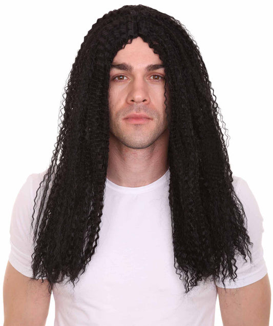 ウェービーブラックロングウィッグ 男性用 H-4302 プレミアム通気性キャップレスキャップ