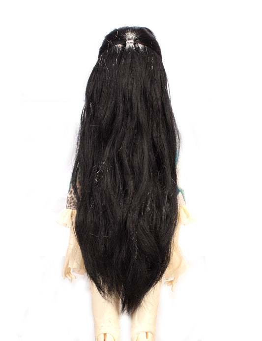 ロングトレズと緩い髪の毛の人形のウィッグ W-712 ブラック グラマラスな印象にシンプルで見事