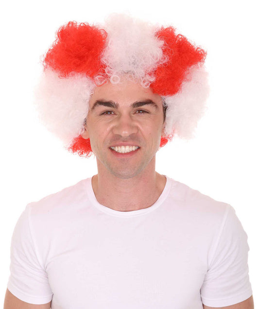 男性用 H-1539 アトレティコデマドリード アフロ ウィッグ ジャンボスーパーサイズ レッドホワイト ウィッグ