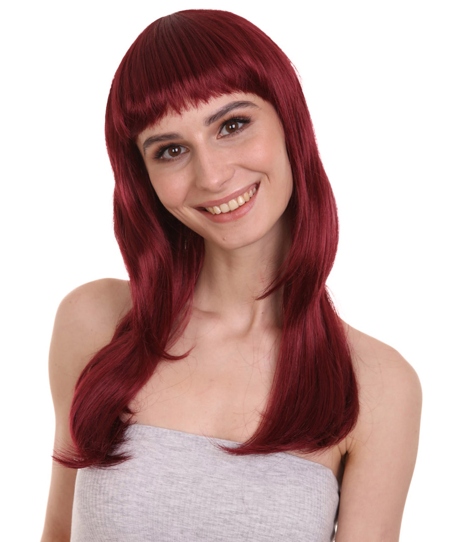 Wigs2you ハロウィン パーティー プレミアム レディース H-1037 とても快適なグラマー グリーン ウィッグ バーガンディ色