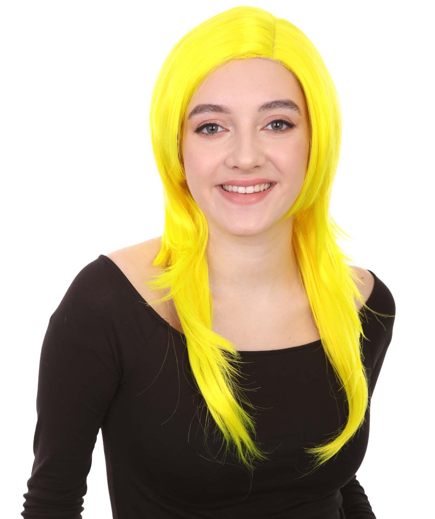 Wigs2you ハロウィンパーティープレミアム H-960 3レイヤーのパーティーガールウィッグ ネオンイエロー色