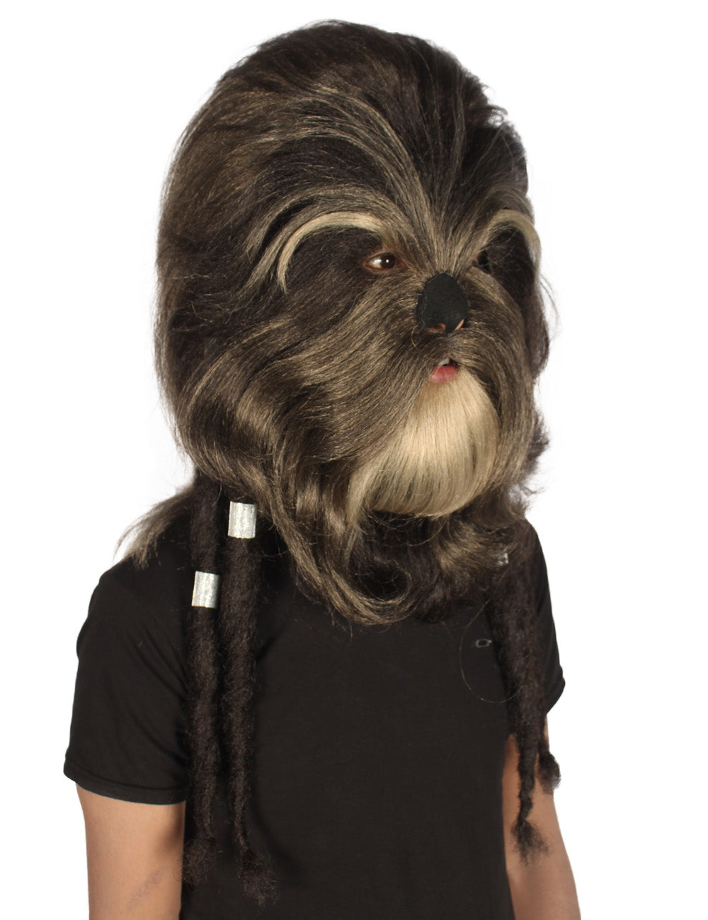 ハロウィンパーティ プレミアムメンズ H-5549 長いヘアリー エルダーウォリアーエイプ ミリタリーリーダー レジスタンスファイター ダークブラウン コスプレウィッグ & マスク