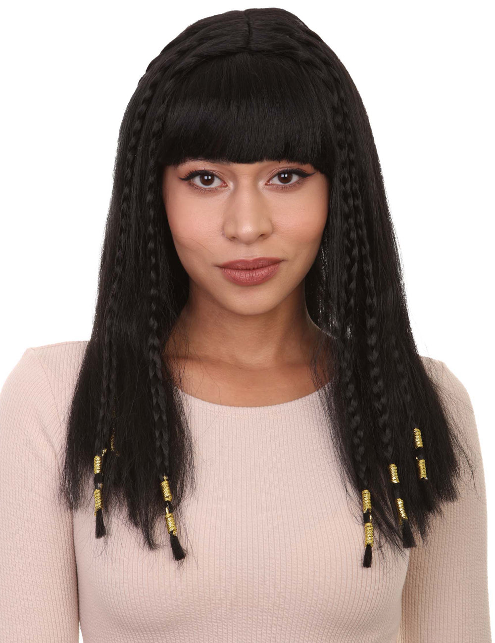 遊び心のあるブルネットの大人の女性用ウィッグ ブラックロングコスプレハロウィンウィッグ プレミアム通気性キャップレスキャップ H-352