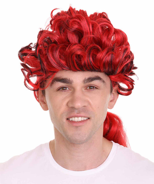 男性用コロニアル王国キャバリアロング赤と黒歴史的ウィッグ H-4355 プレミアム通気性キャップレスキャップ
