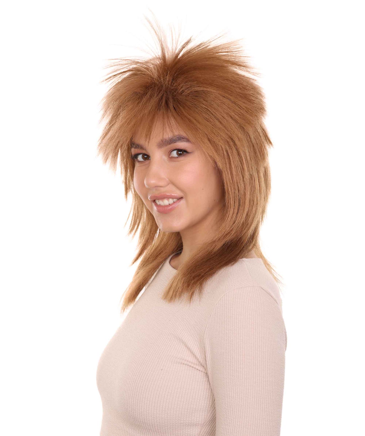 Wigs2you ハロウィン パーティー プレミアム H-1330 簡単に着用でき 快適なフィット感 80 年代女性 Lt ブラウン ロッカー スタイルウィッグ