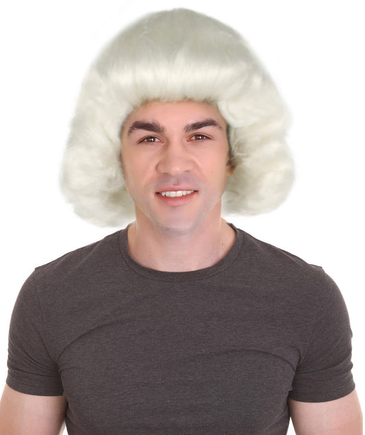 男性用コロニアルウェービーホワイト歴史的ウィッグ H-4329 プレミアム通気性キャップレスキャップ